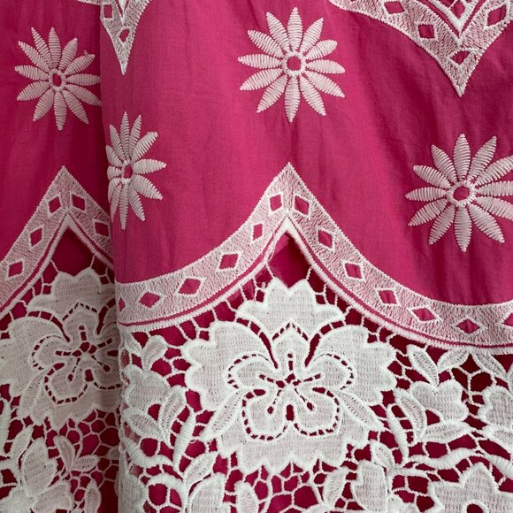 ASOS Off Shoulder Mini Dress 4 Embroidered Floral Crochet Lace Boho Hot Pink - Picture 10 of 11